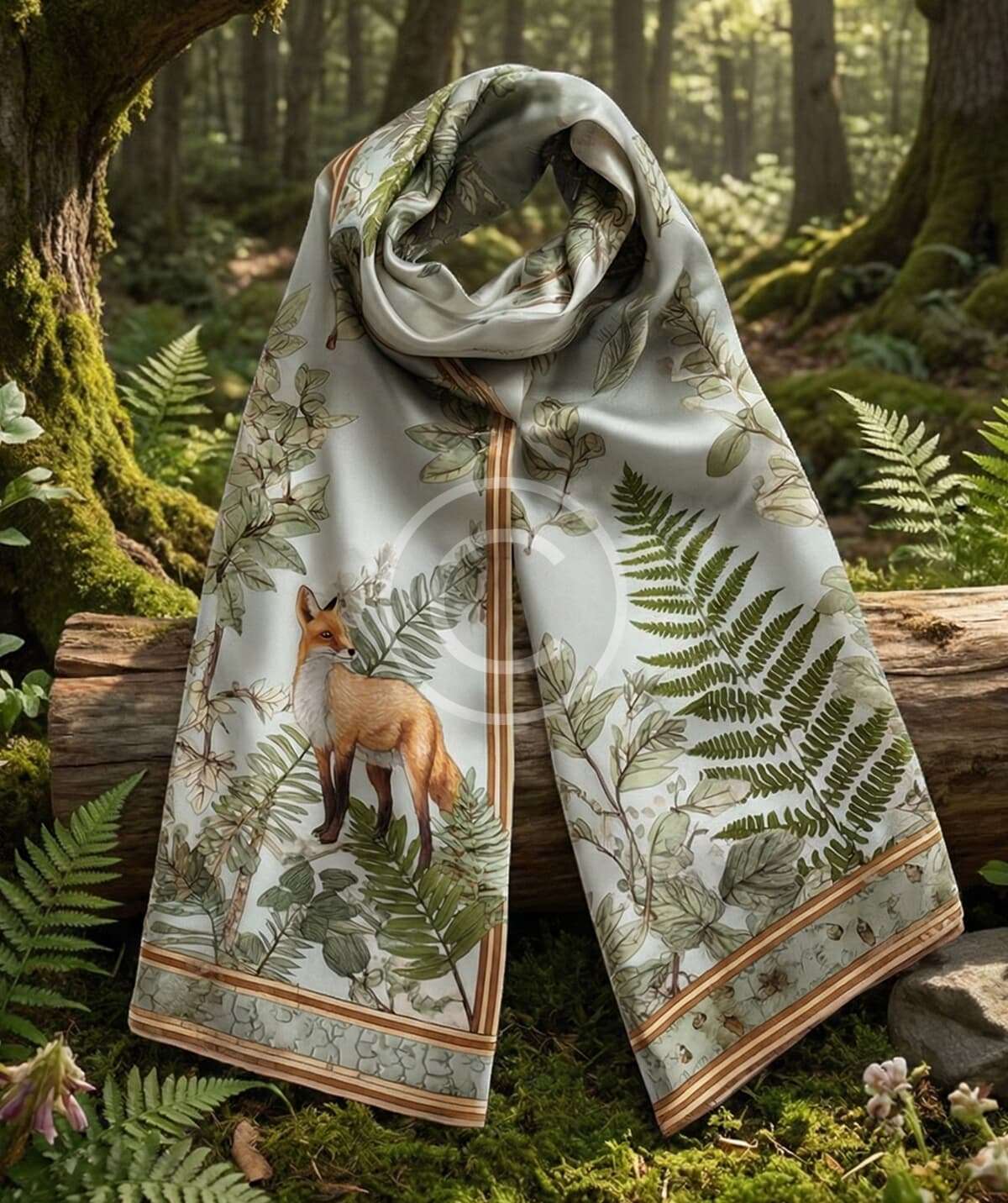 Nature illustrated silk scarf - Ảnh 2